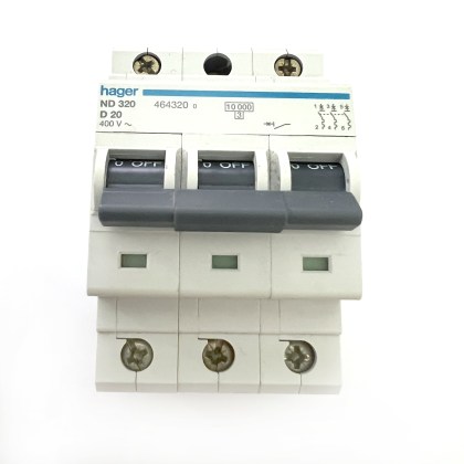 Hager ND320 464320 D20 20A 20 Amp 3 Pole Phase MCB Circuit Breaker Type D
